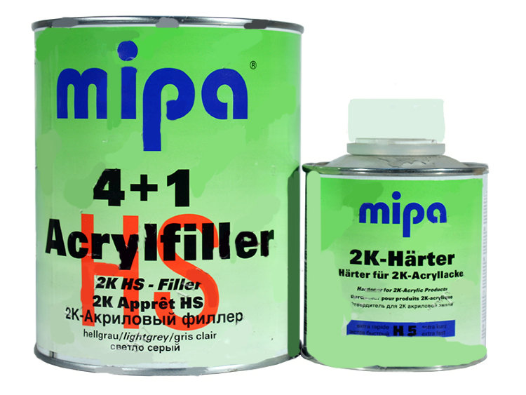 Картинка Грунт Акриловый Acryfiller HS 4:1 св.-серый 1л(1,75кг) + отверд. Н5 Hardener Extra fast(0.25л) Mipa