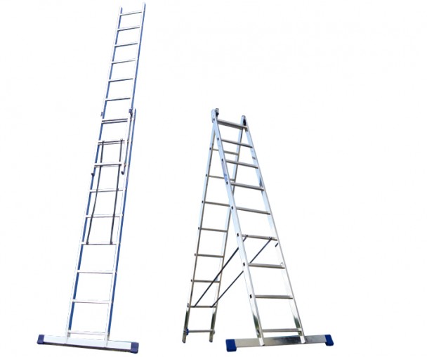 Картинка Лестница двухсекционная универсальная алюминиевая; 507/9271; 18 ступеней; 21.8  кг.