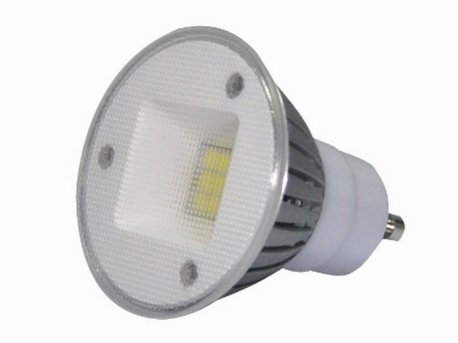 Картинка Лампа светодиодная JCDR-12 LEDGU10 (3.6W) FC 220V прозрачное стекло , БЕЛАЯ ТЕПЛАЯ